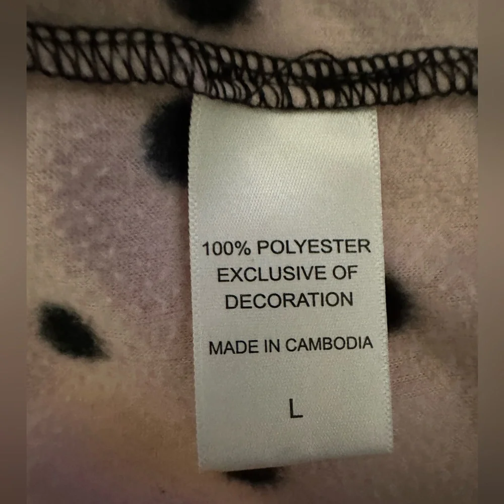 Betsey Johnson Top Woman Pink and Black Polka Dot Light Fleece Long Sleeve Sz.L